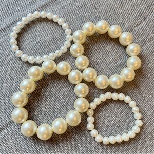 Cream Faux Pearl Bracelet Four Piece Set with Elegant Simple Design